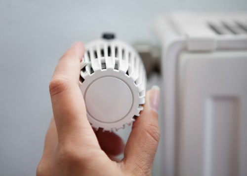 Woman Adjusting The Thermostat